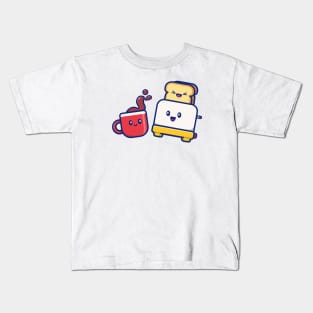 Cute Coffee With Toast Bread Cartoon Kids T-Shirt